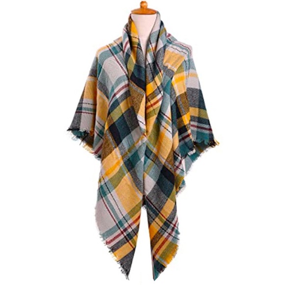 Soft Plaid Scarf Yellow Cream NWT - Picture 5 of 7